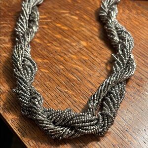 Braided Hematite Bead Necklace — Gunmetal Statement Necklace